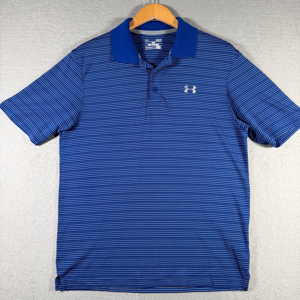 Under Armour Mens HeatGear Striped Polo Shirt Blue Loose Fit 1279035 Small